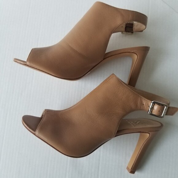 Vince Camuto Olivia Tan Leather Shootie Open Toe Sandal Heels 4" Dressy Date 11 - Picture 10 of 16